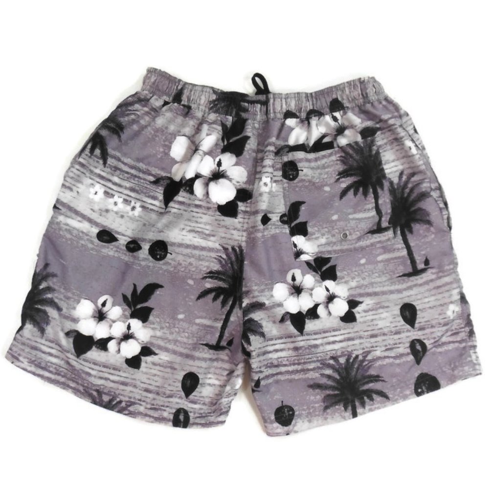 Mens Sand and Sun Hawaiian Print Swim Trunks - Picture 3 of 6
